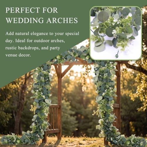 ArtexDomus 2Pcs Eucalyptus Garland 6FT, Artificial Eucalyptus Garland | Faux Eucalyptus Leaves & Green Vines for Wedding Decor, Table Runner, Mantle, Arch, Wall & Home Decorations view 4