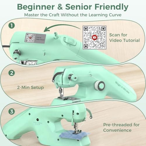Vaspow Double Thread Handheld Sewing Machine for Beginners with Lockstitch | Portable Mini Size Design, Suitable for Beginners Battery & DC Powered, Quick Mending for Clothes, Denim, Hem & DIY Crafting view 5