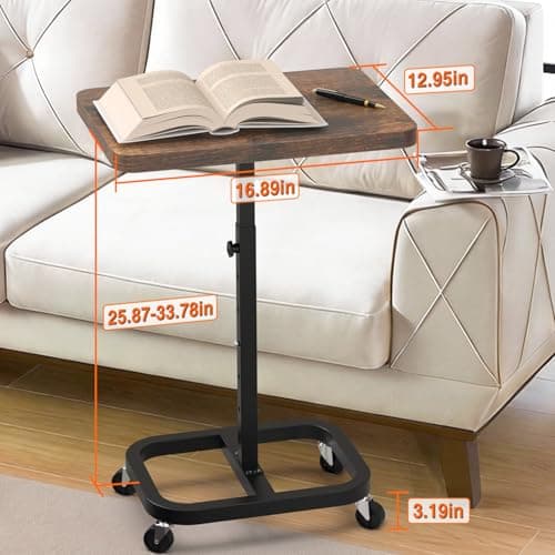 alentar Adjustable Height Mobile TV Tray Table with Wheels, Portable Rolling Desk, and Laptop Table for Eating on Couch or Sofa, Featuring Upgraded Alloy Steel Support and a Sturdy Quadrilateral Base view 2