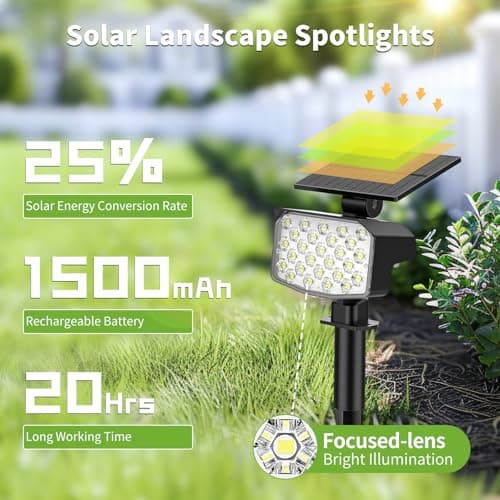 MinPea Solar Spot Lights Outdoor, [27 LED/2 Pack] Adjustable Solar Lights Outdoor Waterproof IP65, Solar Powered Landscape Spotlights 3 Lighting Modes for Yard Garden Outside(Cool White) view 6