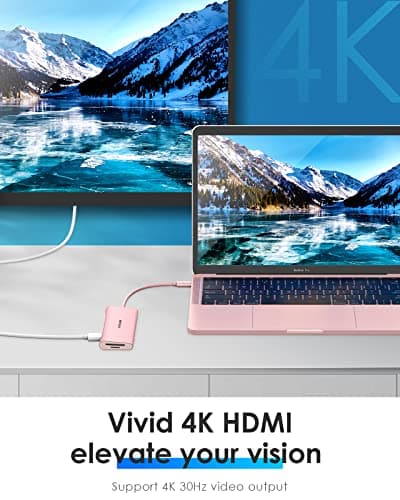 LENTION 7-in-1 USB C Multiport Hub with 4K HDMI, 100W PD, 3 USB 3.0 Ports, SD/MicroSD Card Reader Compatible MacBook Pro/Air 2016-2025 (CB-C36B, Rose Gold) view 3