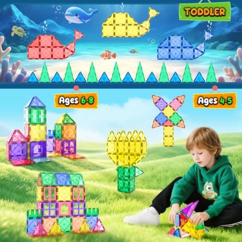 Magnetic Tiles Toddler Toys Magnetic Building Blocks for Kids Ages 3-12 STEM Educational Toys for Girls & Boys Sensory Toys for Kids with Autism Classroom Must Haves Outdoor Toys view 5