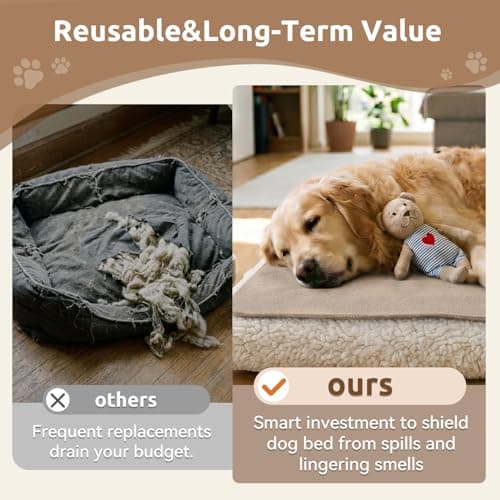MontVoo Washable Dog Bed Cover, Absorbent Quick Dry Pet Bed Sheet, Easy Hair Removal Couch Covers for Dogs/Cats, 32x45 Inches, Waterproof PU Backing Dog Bed Mat for Car Seat, Crate, Cover Only, Beige view 4