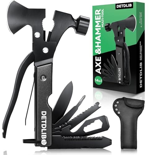 DETDLIB 15-in-1 Multitool Axe Hatchet, Birthday Gifts for Men, Essential for Camping, Hiking, Cool Gadget, Gifts for Men. Women, Dad, Him, Husband, Father, Mechanic, Boyfriend, Black — image 1