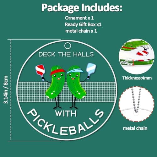 Pickleball Ornament, Pickle Ball Ornaments for Christmas Tree, Acrylic Sports Ornaments, Funny Pickleball Gifts for Women Men, Pickle Lover Gifts view 3