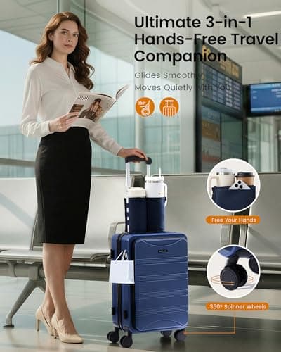 LOVEVOOK Carry On Luggage Airline Approved,20 Inch Expandable Hard Shell Suitcase with Spinner Wheels,Small Rolling Carry-on Suitcases with TSA Lock & Cup Holder view 6