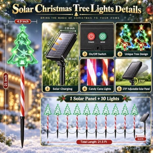 GARPAR Christmas Outdoor Decorations 130LED Solar Pathway Tree Stake Lights view 2