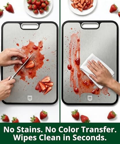 Titanium Cutting Board for Kitchen, Double Sided 100% Pure Titanium & PP Cutting Board with Deep Juice Groove, Metal Chopping Board, Easy to Clean Large Durable Cutting Board for Meat (15" x 10.3") view 7