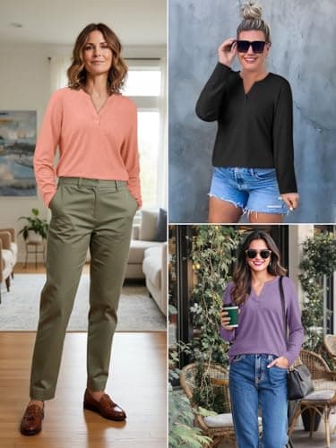 ATHMILE Womens V Neck 3/4 Sleeve T Shirts Spring Summer Tops Tunic Casual Tees Henley Beach Vacation Basic Fashion Clothes view 6