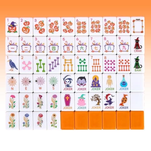 VULGBUNEE 160 Mahjong Tile Set for Halloween with Clear Engraving, 1.2" Melamine American Mahjong Set Game with Exquisite Carrying Bag and Accessories — image 1