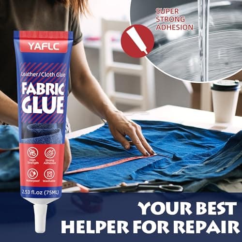 YAFLC Fabric Glue Permanent, Fabric Glue for Patch, Clear Fabrics Adhesive for Clothing Permanent Washable for All Cotton, Denim, Flannel, Polyester 2 x 75 ml view 3
