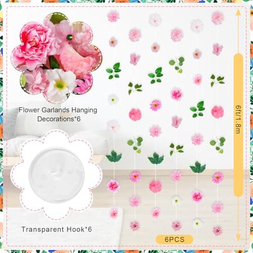 Biutee 6 PCS Hanging Flower Garlands 6FT Artificial Flowers Hanging Decorations Floral Hanging Garland with Hooks Fake Flower Vines for Halloween Fall Wedding Party Baby Shower Home Decorations view 2