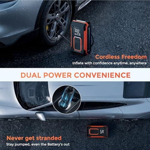 Cordless Tire Inflator Portable Air Compressor with Gauge for Car Tires | Fast Inflator 35L/Min, Dual Power Modes, Auto Shut Off, LED Light, car accessories, for Cars Motors Bikes Balls Pickup Truck view 6