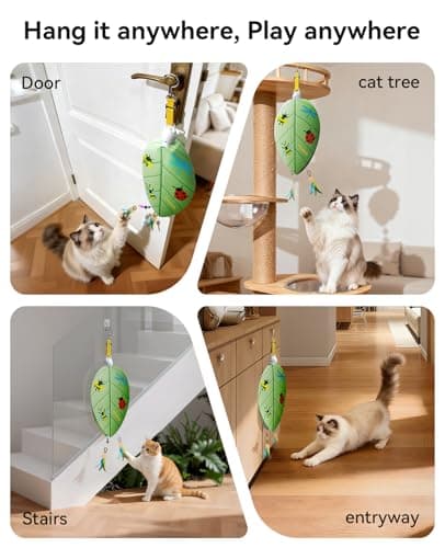 ROJECO Interactive Cat Toys for Indoor Cats, Automatic Door Hanging Cat Toy with Retractable Feather & Mouse, 2 Sleep Modes USB-C Rechargeable, Engaging Cat Toys for Bored Kittens & Adult Cats view 3