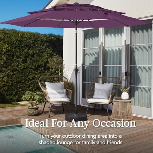 Best Choice Products 10ft 3-Tier Market Patio Umbrella, Outdoor Sun Shade with Tilt, Crank Lift, 8 Ribs for Backyard, Deck, Poolside view 4