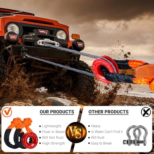 DAJOUJS Synthetic Soft Shackle Rope 1/2 x 22 Inch Orange Recovery Tow Shackles with Red Snatch Recovery Ring 56,000lbs Breaking Strength Offroad Soft Shackle Recovery Kit for Off-Road ATV UTV Vehicles view 2