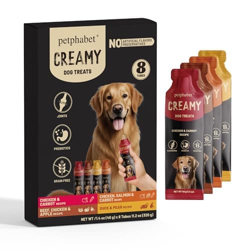 PETPHABET Lickable Squeeze Treats for Dogs, Creamy Puree Dog Food Meal Topper, Puppy Pouch Treats for Training and Enrichment, Healthy High Protein Variety Pack (11.2 oz / 8 Pack) — image 1