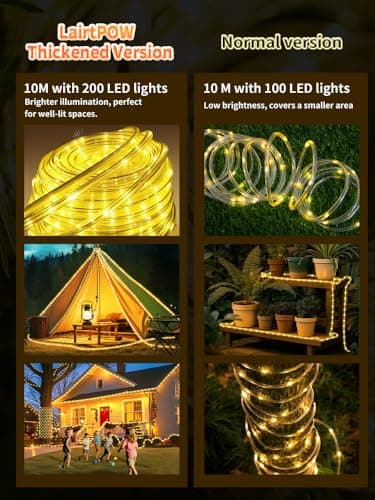 Larger Tube Solar Rope Lights 200LEDs Waterproof,Rechargeable Battery,Dual Charging,39FT Outdoor String Light,Remote-Control,for Pathway Patio Garden Palm Tree Christmas (Brighter - Warm White) view 4