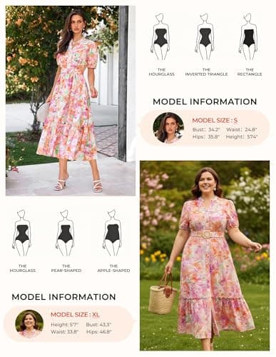 GRACE KARIN Womens Summer Floral Maxi Dress 2026 Casual Puff Short Sleeve Shirt Dress Boho Flowy Dresses with Pockets & Belt view 4