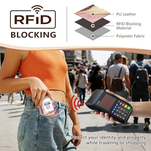 GIANCOMICS Slim Wallet Credit Card Holder Women, Pink Marble Rfid Blocking Small Card Case, Keychain Thin Pocket Curved Zipper Wallet, Travel Card Holder PU Leather ID Window, Ladies Female Gifts view 6