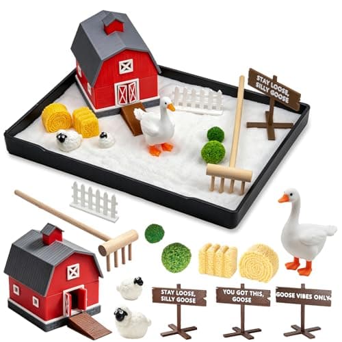 CMLDGIA Zen Garden for Desk Goose Mini Zen Garden Kit Desk Zen Sand Garden Decor with Barn & Interchangeable Signs Stress Relief Office Accessories Gift — image 1