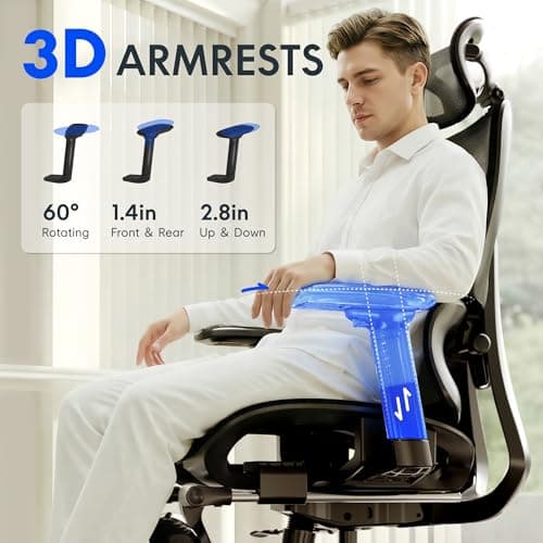 FLEXISPOT Ergoe-NEX Premium Ergonomic Office Chair with Footrest - Adjustable 3D Armrests, Dynamic Lumbar Support, Recline & Tilt Function, Mesh Seat, for Home & Office Use, Black view 5