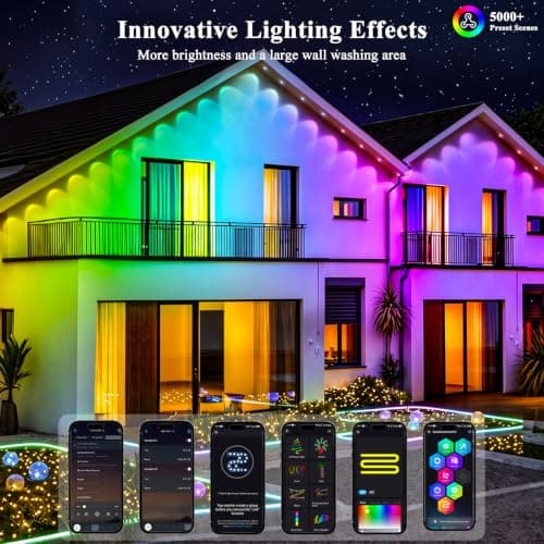 JNUNUSE 200FT Permanent Outdoor Lights, Smart RGB+IC Eaves Lights for House, App & Remote Control, LED Roofline Lights, Waterproof Exterior House Lights for Year-Round Christmas & Holiday Lighting view 3