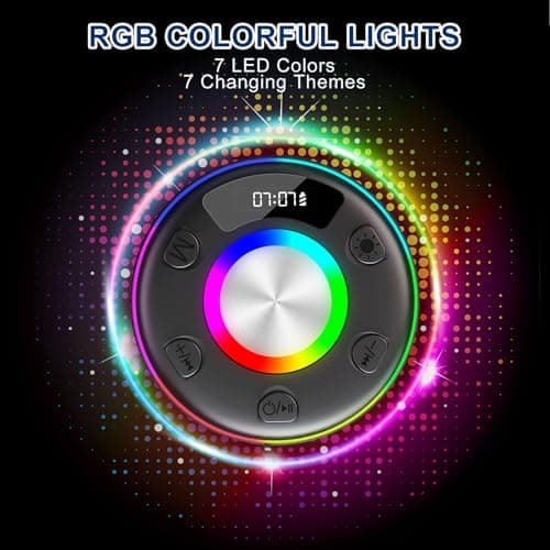 Bluetooth Shower Speaker IP7 Waterproof Portable Speakers HD Sound 24H | with HD sound & suction cup for Home/Party/Outdoor/Beach Durable build, RGB lights, LED time display & mic for shower. view 5