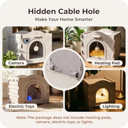 Apasiri Cat Bed Cave for Indoor Cats: New Felt Cat Bed with Fluffy Ball Hanging, Foldable Cat House with Scratch-Resistant Board, Hideaway Cat Cave for Timid Cats, Sturdy Two-Tier Cat Condo - Gray view 6