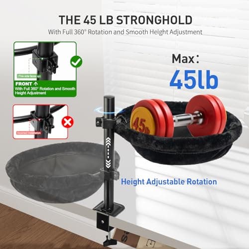 Cat Desk Bed, Heavy Duty Steel Clamp-On Various Desktops, Machine Washable Reversible Cat Beds for Large & Kitten, 360° Rotating Height Adjustable, Indoor Cats Nest Furniture Supports 45lbs, Black view 3