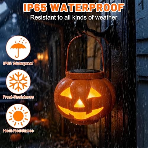 BRIGHTDECK Halloween Pumpkin Solar Lanterns 2 Pack, Jack O Lantern Pumpkin Lights for Halloween Decorations Outdoor, Weatherproof & Portable Fall Yard Decor (2Pack Warm White) view 4