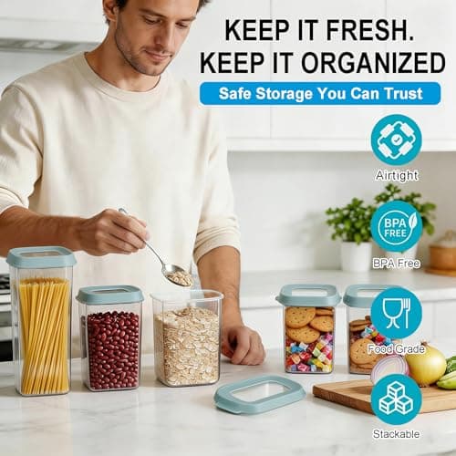 Tenrry Airtight Food Storage Containers 5-Piece Set, BPA-Free Plastic Kitchen Canisters with Secure Snap Lock Lids for Cereal, Pasta, Snacks, Flour & Pantry Organization view 6