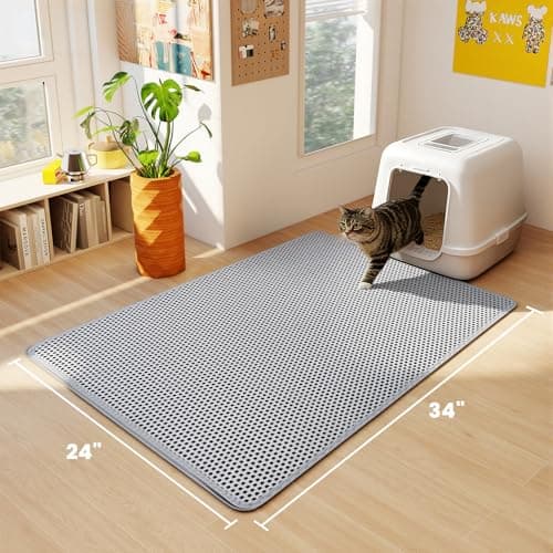 Large Cat Litter Box Mat for Cats, Double Layer Honeycomb Cat Litter Trapping Mats, Waterproof, Urine Proof,Non-Slip Litter Pad for Indoor Kitty Cat Litter Mat, Easy to Clean Grey (33.8'' x 23.6'') view 4
