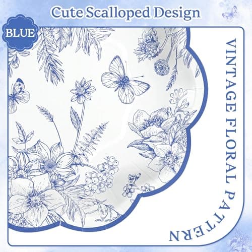 NatNarr 30 Pcs Blue Floral Paper Plates, 7 Inch Tea Party Plates Vintage Chinoiserie Flower Plate Disposable Blue and White Dessert Plate for Spring Garden Party Baby & Bridal Shower Birthday Wedding view 4