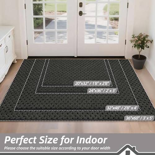 BEQHAUSE Dirt Trapper Door Mat Non-Slip Entryway Rugs Stain Resistant Absorbent Dog Doormats Woven-Look Washable Welcome Floor Doormat For Front Back Door, Dirty Wet Shoes & Paws, 32" x 48", Dark Grey view 2