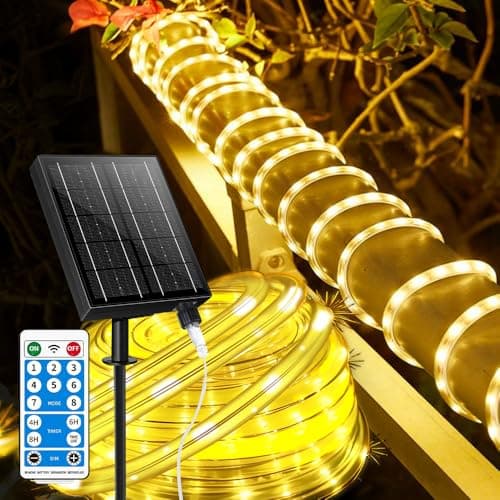 Larger Tube Solar Rope Lights 200LEDs Waterproof,Rechargeable Battery,Dual Charging,39FT Outdoor String Light,Remote-Control,for Pathway Patio Garden Palm Tree Christmas (Brighter - Warm White) — image 1