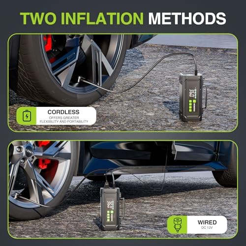 WORKPRO Tire Inflator Portable Air Compressor, 12V Electric Air Pump 150PSI for Car Tires with Pressure Gauge, 3X Faster Portable Tire Inflator for Car Motorcycle Bicycle Ball with Dual Power Supply view 4