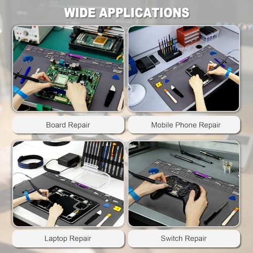 23.7''x13.8'' Large Soldering Mat, 932℉(500℃) Heat Insulation Silicone Soldering Mat with Wrist Strap, Extra Large Repair Workbench Mat for Watch Phone Laptop Computer Electronics Repair (Grey) view 7