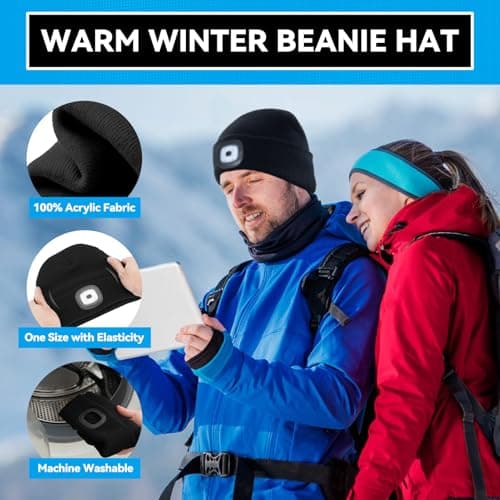 FFIPBGE Valentines Day Gifts for Him, Beanie Hats with Light, USB Rechargeable LED Hand Free Headlamp, Birthday Gifts for Men, Women, and Teens, Ideal for Camping, Hiking, Black view 3