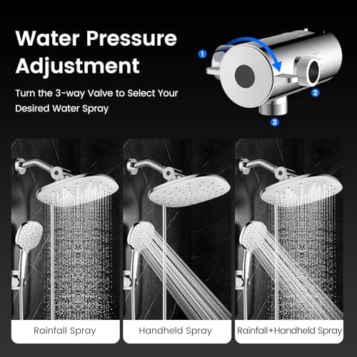 Shower Head with Handheld Combo, 10" High Pressure Double Shower Heads 6 Modes Dual Shower Head with Handheld Spray, Rain Showerhead, Anti-Clog Nozzles, 71” Hose Extra Long, Adjustable Holder view 6