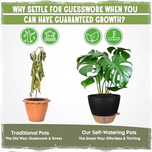 Goproauto Self-Watering Pots for Indoor Plants 4 Pack, 6/8/10/12 Inch Outdoor Planters with Water Level Indicator & Deep Reservoir, Decorative Flower Pots for Home Decor (Black, 12+10+8+6 Inch) view 6