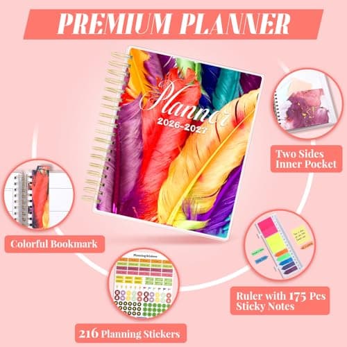 Planner 2026-2027, Large 18 Months Academic Daily Weekly Monthly Planner Yearly Agenda Jan. 2026–June. 2027, 7.9" x 9.8", Page Tabs, Separator Page, Pocket Folder, Bookmark, Stickers, Sticky Note Set view 4