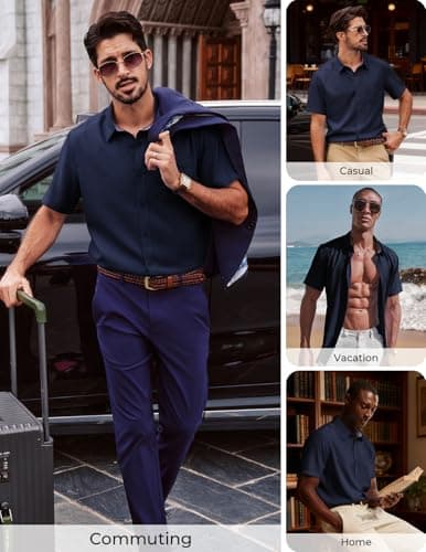 PJ PAUL JONES Mens Dress Shirt Casual Untucked Shirts Short Sleeve Button Down Shirt with Pocket view 4