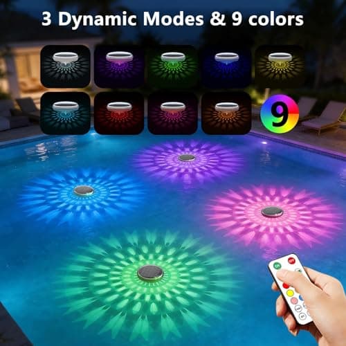 Solar Powered Floating Pool Lights(4 Pack), Pool Lights That Float with Remote Control, 12 Lighting, Timing Mode, IP67 Waterproof for Inground/Above Ground Pool, Pool Party, Bathroom, Bathtub, Garden view 3
