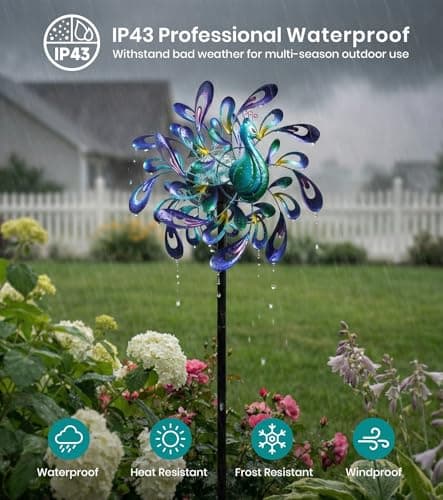 VUFOZ Peacock Wind Spinners Outdoor for Garden, Colorful Metal Kinetic Yard Art with Radial Motion, Decorative Outdoor Wind Sculpture for Lawn, Patio & Walkway view 5