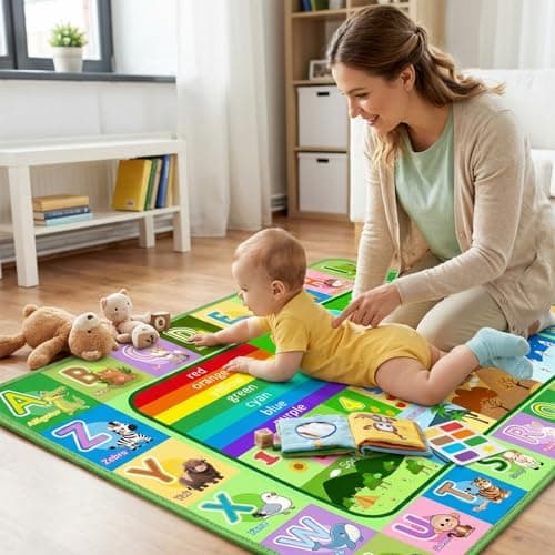 OGPJKEQR Kids Rug for Playroom Bedroom, 2.5x4 Feet Educational ABC Area Rug for Classroom Nursery, Non-Slip Alphabet Learning Carpet with Numbers Animals Seasons Fruits, Green Toddler Floor Mat view 5