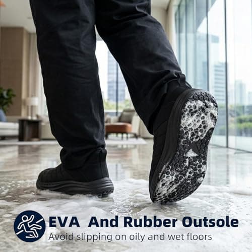 THYXLOR Non Slip Work Shoes for Men Wide Width Slip-On Work Walking Sneakers Black Lightweight Waterproof for Restaurant Kitchen Chefs Food Service view 3