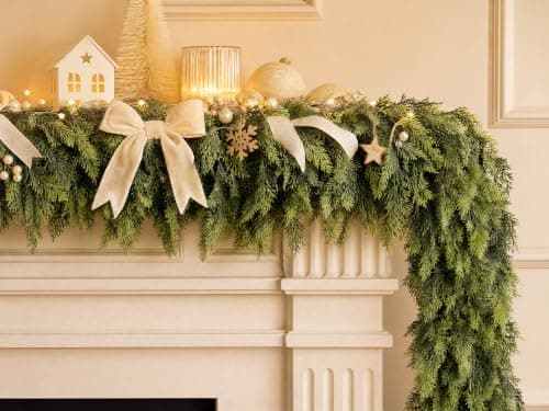 Cedar Garland 9FT Soft PE – Full & Lush Fireplace Mantel Decor | 162 lush tips, 3 lbs of full greenery — bendable soft PE for mantel, staircase & indoor outdoor Christmas decor. view 5