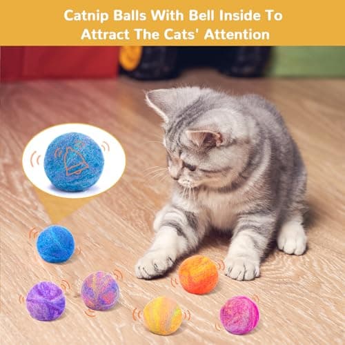 Retro Shaw Catnip Balls with Bell Inside - 6 Pcs Interactive Catnip & Silvervine Cat Toys, Durable Wool Balls for Indoor Cats, Kitten Teething Toys, Natural Catnip Toys for Bored Cats view 6