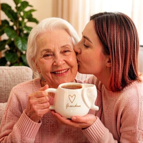 ZAGEVIVIN Elephant Ceramic Tea Mug with Tea Bag Holder, Grandma Design with Heart, White Stoneware Coffee Cup, 15 oz, Microwave and Dishwasher Safe (Grandma) view 2